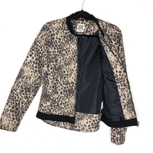 St Tropez Cheetah Leopard Bomber Jacket Quilted High Low Zip Casual - Picture 3 of 8